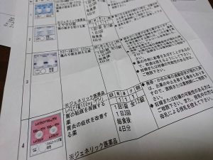 薬の説明書きが書いてある紙